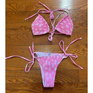 Pink and White Puckerknit Bikini Small NWOT
